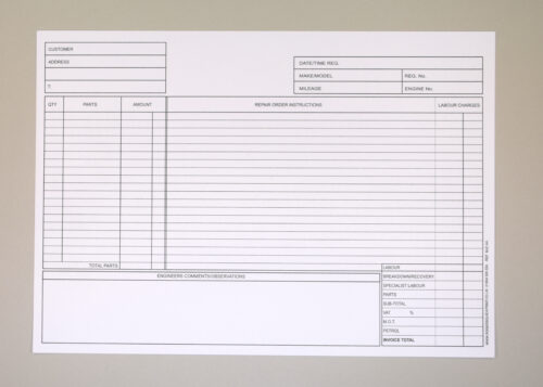 Motor Mechanic Job Cards A4 (Pack of 50's) - Standard