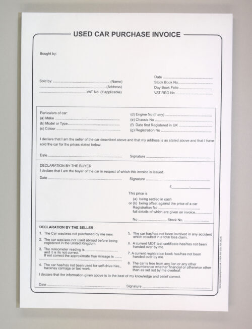 13. Used Car Purchase Invoice Pads - Carbonless (NCR)