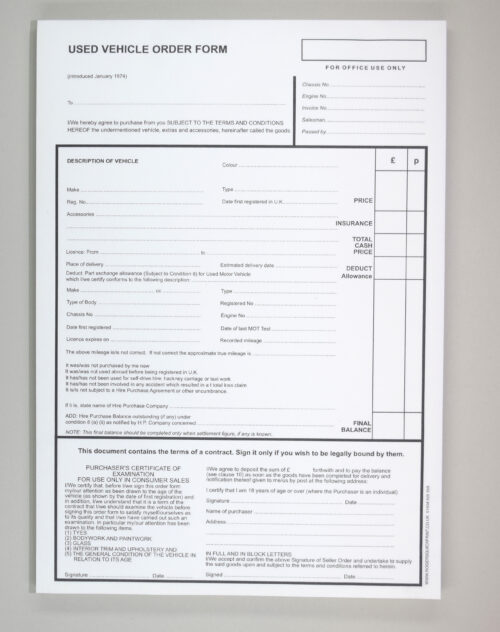 17. Used Vehicle Order Form Pads - Carbonless (NCR)