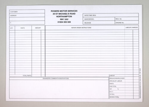 Motor Mechanic Job Cards A4 (Pack of 50's) - Personalised