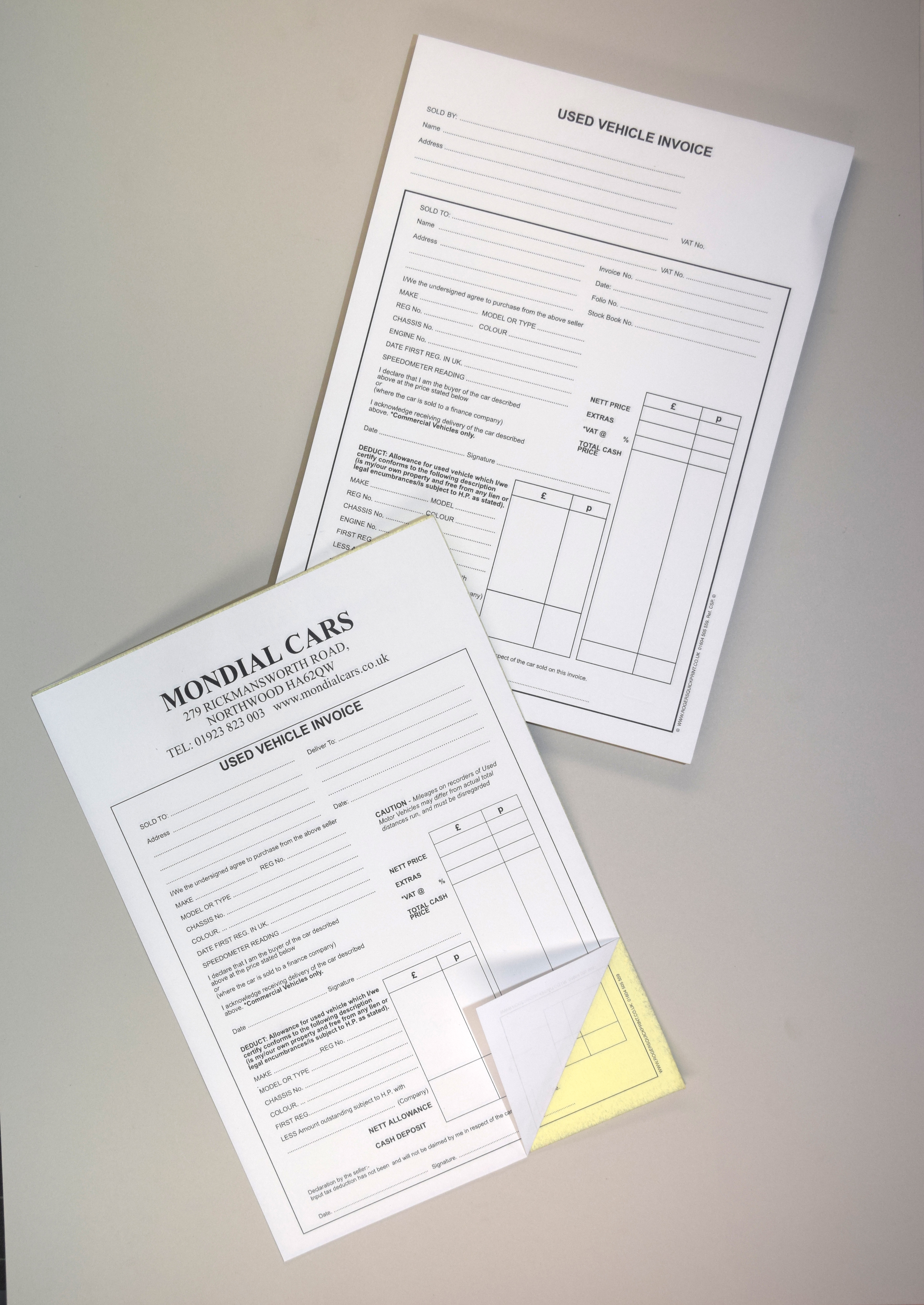 11. Used Vehicle Invoice Pads / Car Sales Pads - Carbonless (NCR)