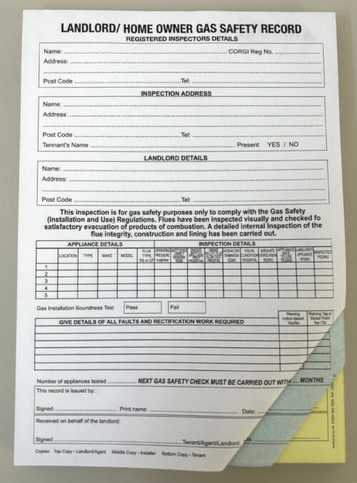 Landlord/Homeowner Gas Safety Testing Certificate Pad - Carbonless (NCR) - Standard (Copy)